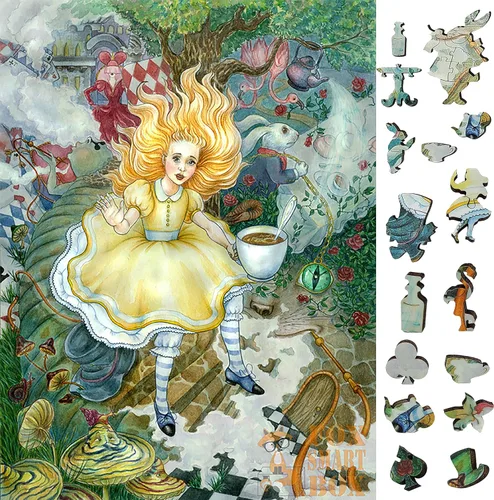Paquete de madera para adultos con piezas de forma única, fabricado en Estados Unidos por FoxSmartBox - 250 piezas - Alice's Fantasies