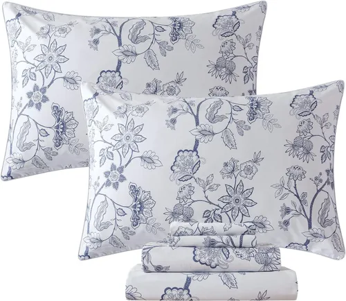 Miniatura 17 de FADFAY Juego de sábanas de cama con estampado floral amarillo, de algodón, tamaño King, suaves, transpirables, estilo Shabby Coquette, con bolsillo