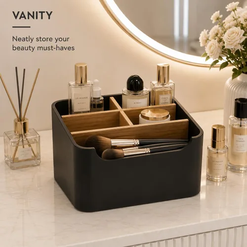 Miniatura 7 de Organizador de escritorio elegante y soporte para mando a distancia en negro - Mantén tu espacio de trabajo ordenado y organizado, almacenamiento