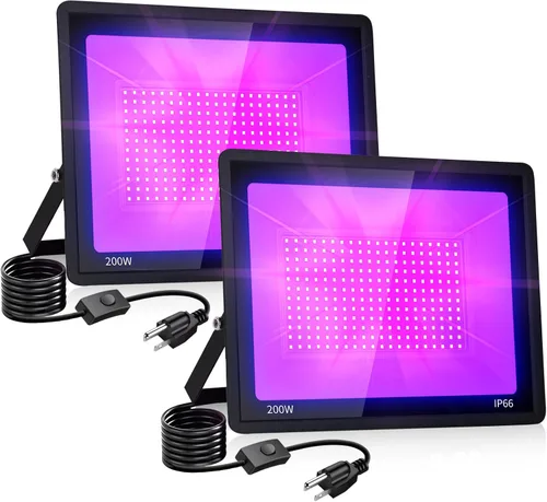 Miniatura 9 de Luz LED negra de 50 W, luz negra con enchufe IP66 impermeable para fiesta brillante, 385-400 nm, luces de inundación moradas al aire libre