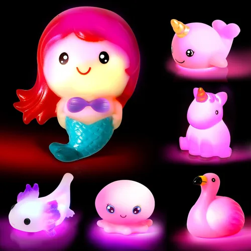 Miniatura 7 de TOY Life 12 piezas de juguetes de baño de animales que se iluminan para edades 1-3, juguetes de baño luminosos sin agujeros para niños, regalos