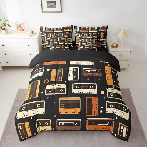 Erosebridal Juego de ropa de cama de cassette vintage de los años 80 y 90, juego de edredón de 7 piezas para niños y adultos, retro, amarillo y
