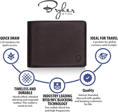 Miniatura 3 de Bryker Hyde Cartera RFID con 2 ventanas de identificación para hombres, plegable lateral, billetera de viaje de capacidad extra, marrón - piel