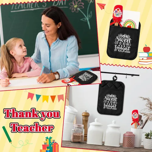 Miniatura 5 de R HORSE Juego de regalo de soporte para ollas para profesores, bolsa divertida para galletas, guante de horno resistente al calor con espátula