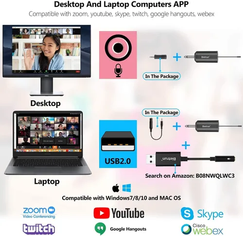 Miniatura 7 de Bietrun - Sistema de micrófono inalámbrico UHF Lavalier de solapa/micrófono para auriculares/micrófono de soporte, rango de 50.3 metros, transmisor