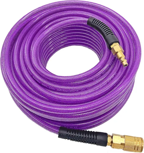 Poliuretano (PU) 1/4 pulgadas x 50 pies reforzado, manguera de aire con acoplador rápido industrial giratorio de 1/4 pulgadas y enchufe, restrictor