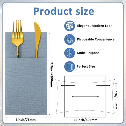 Miniatura 2 de Seajan 35 servilletas de lino de bolsillo, servilletas desechables de papel airlaid preplegadas con bolsillo integrado para cubiertos para Azul