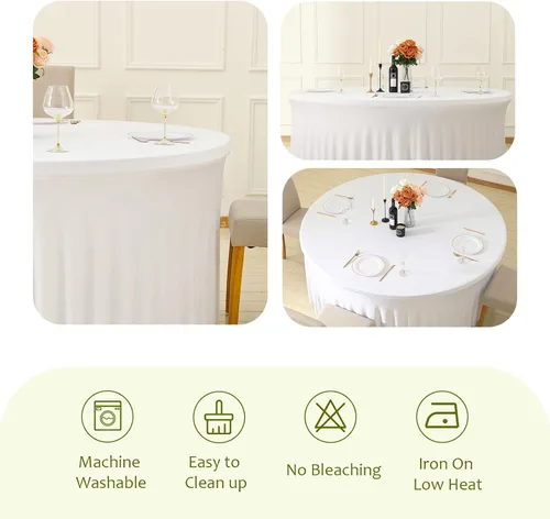 Miniatura 3 de 2 Pack White 72 inch Round Spandex Tablecloth, Washable Stretchy Fitted 6FT Round Tables,Elastic Edge with Skirt, Wrinkle-Free Table Cloths for