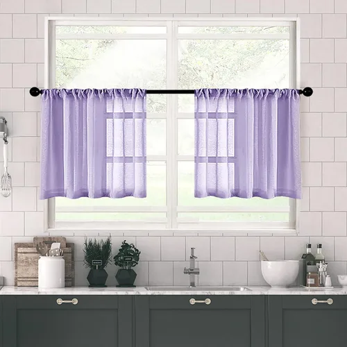 Miniatura 20 de MRTREES Cortinas transparentes de Aqua Blue, para cocina, de 36 pulgadas de longitud, cortinas transparentes de gasa con filtro de luz, cortinas