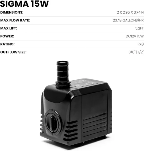 Miniatura 4 de UNS Sigma - Bomba de agua multiusos de 15 W, 237.8 GPH 900L/HR IPX8, cabezal de potencia compacto, bomba de agua sumergible ajustable para acuario