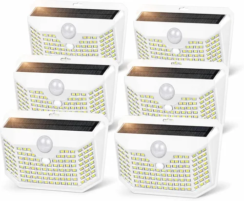 Miniatura 23 de HMCITY 120 luces LED solares para exteriores con sensor de movimiento y 3 modos de iluminación, IP65 impermeables, luces solares de pared anchas