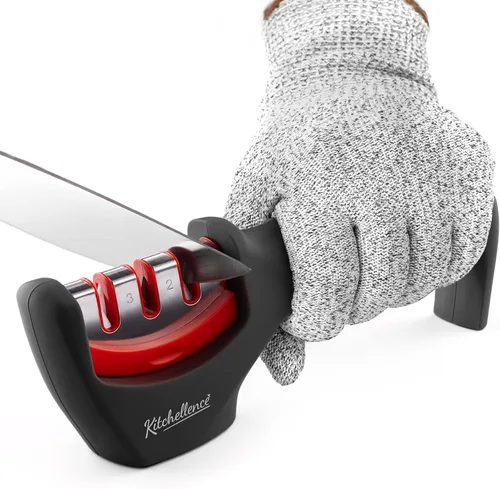 Miniatura 10 de Accesorios para cuchillos de cocina 4 en 1: afilador de cuchillos de 3 etapas ayuda a reparar, restaurar, pulir hojas y guante resistente a cortes