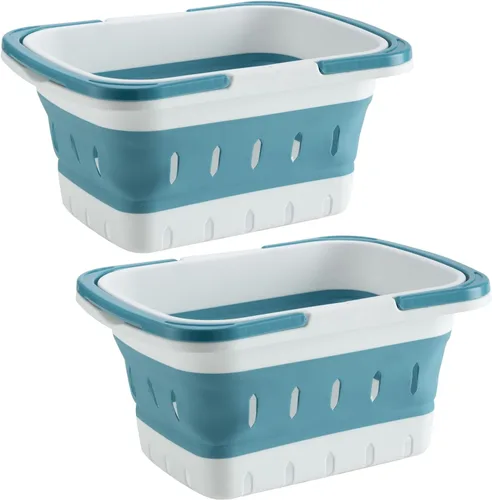 Miniatura 11 de Organizador de plástico para productos de suministros de limpieza, cesta plegable de almacenamiento con asas, organizador de caja para baño, cocina