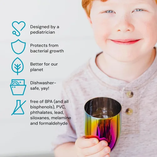 Miniatura 3 de Ahimsa - Taza de acero inoxidable para niños, diseñada por pediatras, tazas para niños pequeños con pulido premium para el entrenamiento con taza
