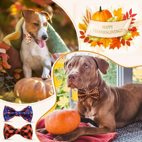 Miniatura 5 de Paterr 50 piezas de collar de Acción de Gracias para perro, accesorios de collar de perro de otoño para perros, lazos con bandas elásticas, dijes