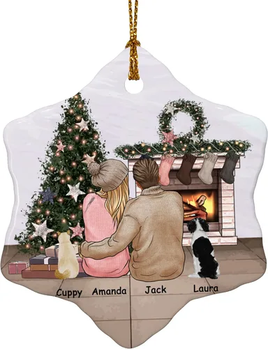 Miniatura 8 de Adorno de Navidad familiar personalizado 2022, nombre personalizado de raza, gato, perro, para pareja de Navidad, círculo redondo, adorno