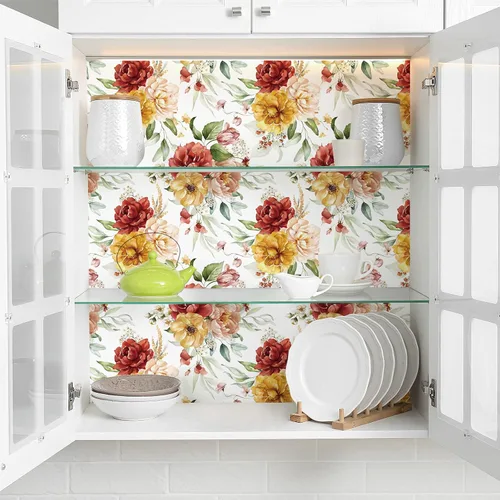 Miniatura 3 de VaryPaper Papel tapiz floral vintage para despegar y pegar, 17.7 x 78.7 pulgadas, papel tapiz de peonía de acuarela, papel de contacto floral, papel