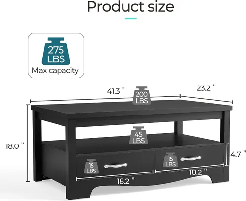 Miniatura 3 de LINSY HOME Mesa de centro de granja con almacenamiento, mesa de centro de madera para sala de estar, área de exhibición abierta y cajones