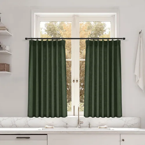 Miniatura 58 de Juego de 2 paneles de cortinas de ventana de cocina beige de 24 pulgadas de largo, con textura de lino, plisadas, filtrantes de luz, semi pequeñas