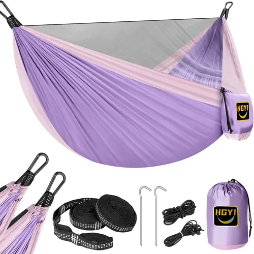 Miniatura 9 de Hamaca de camping mosquitera, hamacas portátiles dobles y individuales, hamacas con 2 correas para árboles, tienda de campaña para viajes, camping