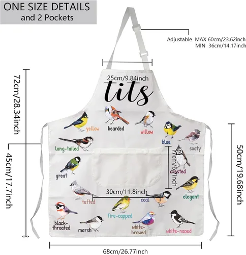 Miniatura 2 de MBMSO Delantal de tetas con bolsillos, delantal de cocina para observación de aves para amantes de las aves Tetas Pájaro Delantal-w
