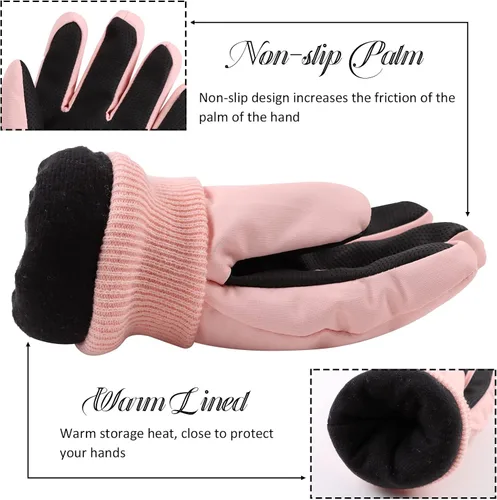Miniatura 4 de JANGANNSA Guantes de esquí de invierno para niños y niñas, guantes de nieve para clima frío, guantes de esquí y snowboard impermeables con forro