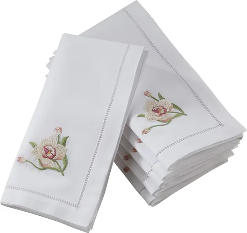 Miniatura 51 de Juego de 6 servilletas bordadas de magnolia hechas a mano con borde cosido