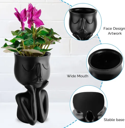 Miniatura 5 de Maceta de resina con forma de persona, maceta de 6 pulgadas, pequeños jarrones de flores con forma de humano, macetas para suculentas, decoración