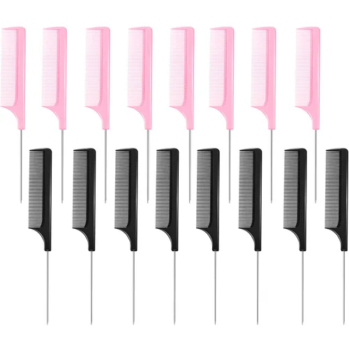 Miniatura 8 de Boao Peine de cola de rata de metal, 16 piezas a granel para separar, trenzar, cabello para mujeres, pasador de acero de lámina de dientes finos