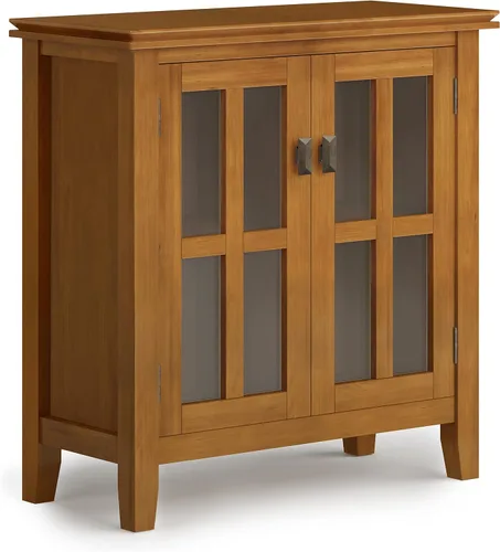 SIMPLIHOME Armario de almacenamiento artesanal, gabinete de almacenamiento bajo de madera maciza de 30 pulgadas de ancho en marrón miel, gabinete de