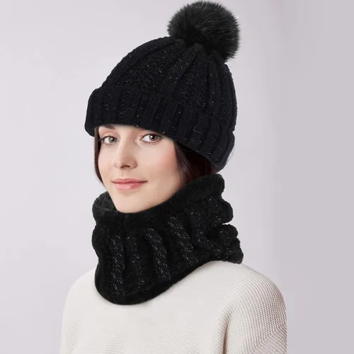 Miniatura 6 de 5 Pieces Women Winter Ski Outing Set, Knit Hat Scarf Gloves Earmuffs Stockings