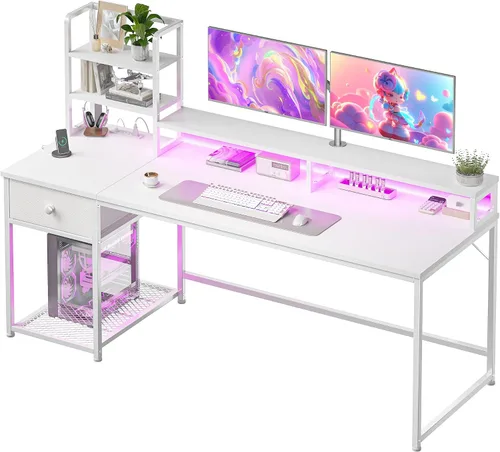 Miniatura 14 de Escritorio para juegos de 44 pulgadas con gabinete y cajones, escritorio reversible para computadora con estante para monitor, escritorios