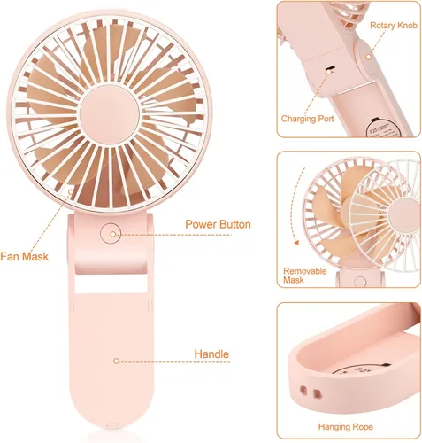 Miniatura 3 de TriPole Mini ventilador de mano USB, ventilador portátil recargable con pilas, ventilador de escritorio plegable de 3 velocidades, ventilador