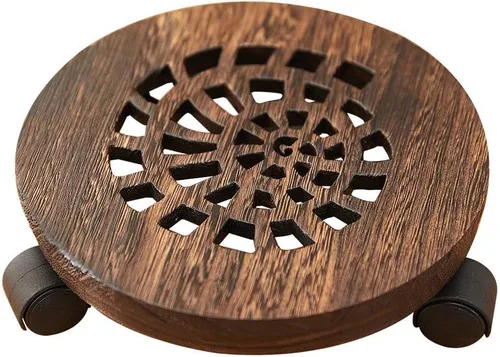 Miniatura 9 de Carrito de madera para plantas, carrito rodante resistente con ruedas giratorias, soporte móvil para macetas, estante redondo para plantas