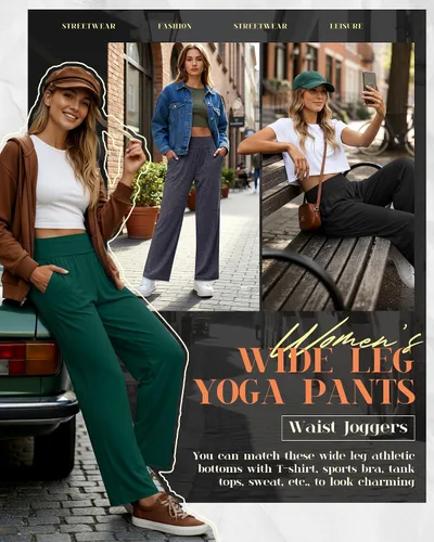 Miniatura 19 de Neer - Conjunto de 3 pantalones de yoga de pierna ancha para mujer - Pantalones deportivos cómodos, holgados, de cintura alta y casuales