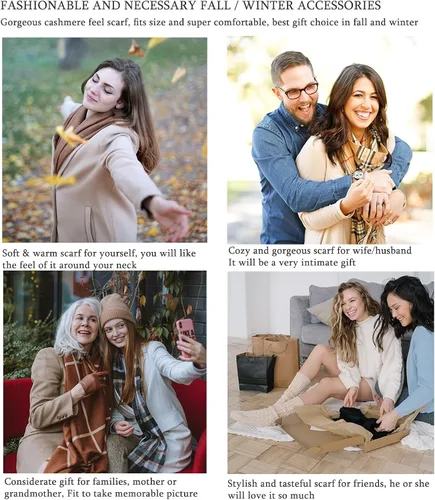 Miniatura 5 de Bufanda para hombre y mujer, bufanda de cuello de cachemira, bufanda de invierno a cuadros, bufanda de otoño más suave, clásica, cálida
