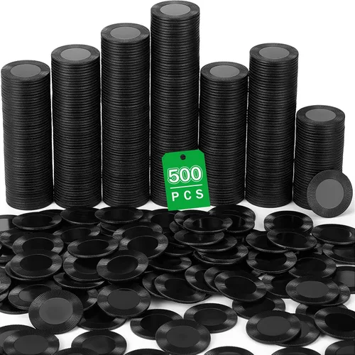 Leitee 500 fichas de póquer de plástico negro a granel de 1.5 pulgadas, mini fichas de bingo de 1.5 pulgadas, marcadores de fichas en blanco, discos