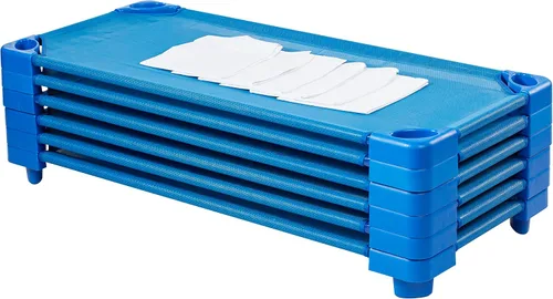 Miniatura 13 de ECR4Kids Cuna apilable para niños, lista para armar, tamaño estándar, mobiliario para aulas, azul, paquete de 6