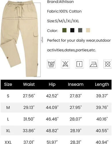 Miniatura 7 de Athlisan Pantalones cargo para mujer estilo casual cintura elástica pantalones de senderismo con bolsillos
