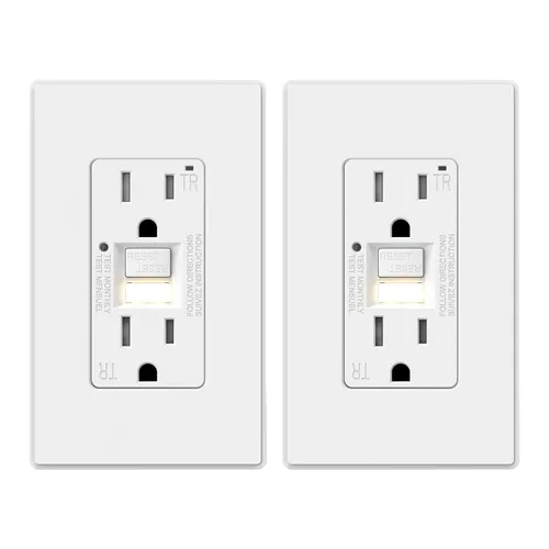 Miniatura 21 de ELEGRP Toma GFCI con luz nocturna, toma eléctrica GFI de autoprueba de 15 amperios, diseño más delgado, receptáculo GFCI resistente a manipulación