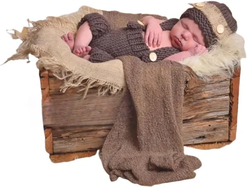 Accesorios para sesión de fotos de bebé recién nacido, sombrero de punto de ganchillo, disfraz, sombrero de rayas, pantalones, mono, accesorios de
