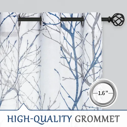 Miniatura 6 de FMFUNCTEX Cortinas de Lino Semitransparentes para Dormitorio, Cortinas Azules y Blancas de 63 Pulgadas de Largo para Sala de Estar, Cortinas de Rama