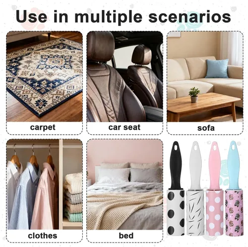 Miniatura 4 de 12 unidades de mini rodillo de pelusa de 360 hojas para pelo de mascotas, extra pegajoso, tamaño de viaje, removedor de pelo de mascotas, rodillo
