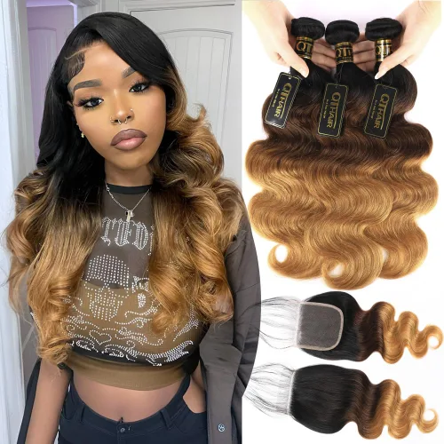 Miniatura 23 de QTHAIR Extensiones de cabello humano brasileño ondulado de grado 18A #613 con cierre de encaje HD 4x4