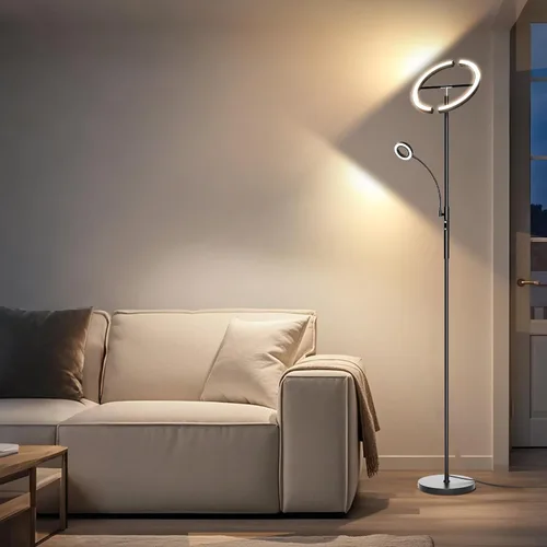 Miniatura 6 de SIBRILLE Lámpara de pie LED para sala de estar - Lámpara de pie moderna con luz de lectura, control táctil remoto, luz de pie regulable Negro