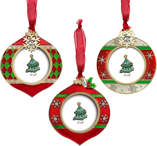 Miniatura 11 de GUOER Juego de 3 piezas de adornos de marcos de fotos de copo de nieve para árbol de Navidad, regalo conmemorativo navideño, decoración del hogar