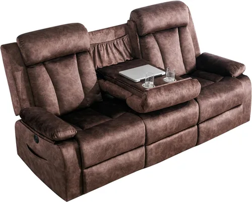 Miniatura 8 de GUEAPY Sofá reclinable con calor y masaje, sofá reclinable con mesa abatible, sofá reclinable de 3 plazas para sala de estar, asientos de cine