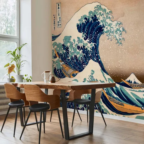 Miniatura 6 de artgeist Mural de pared La gran ola de Kanagawa por Katsushika Hokusai - Arte fino japonés de 77 x 55 pulgadas - Mural de pared autoadhesivo XXL, #01