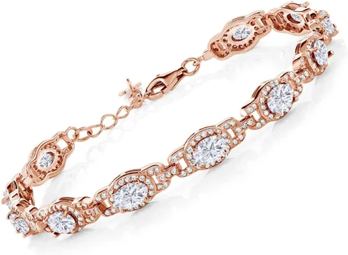 Miniatura 90 de Gem Stone King 18K Rose Gold Plated Silver Oval Gemstone Birthstone Tennis Bracelet For Women Oval 6X4MM 7 Inch With 1 Inch Extender Fine