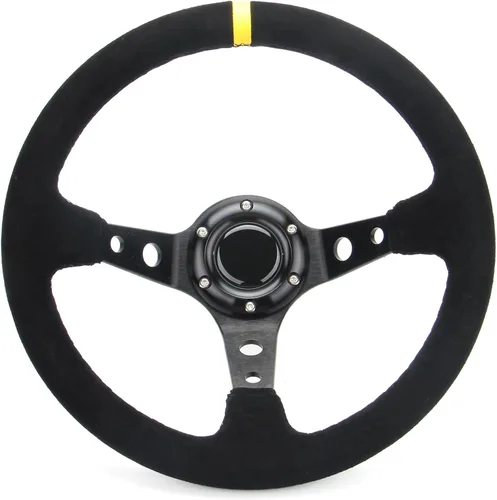 Miniatura 9 de Volante universal de carreras de 6 pernos 320mm 12.5" de cuero genuino negro con agarre, marco de aluminio, volante deportivo de llanta profunda